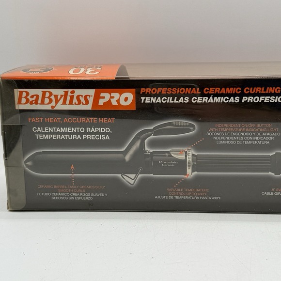 BabylissPro Professional 430°F 1 1/4" Porcelain Ceramic Curling Iron New - Picture 6 of 12